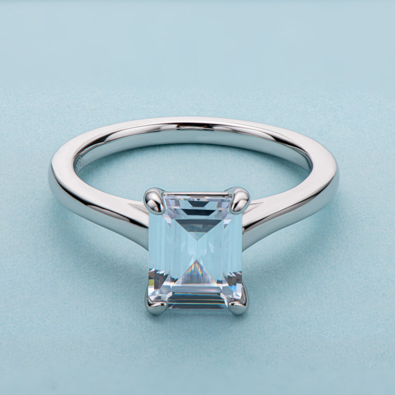 925 Sterling Silver Emerald Cut CZ Solitaire Ring