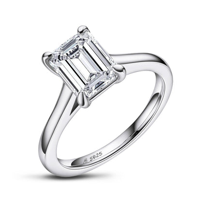 925 Sterling Silver Emerald Cut CZ Solitaire Ring