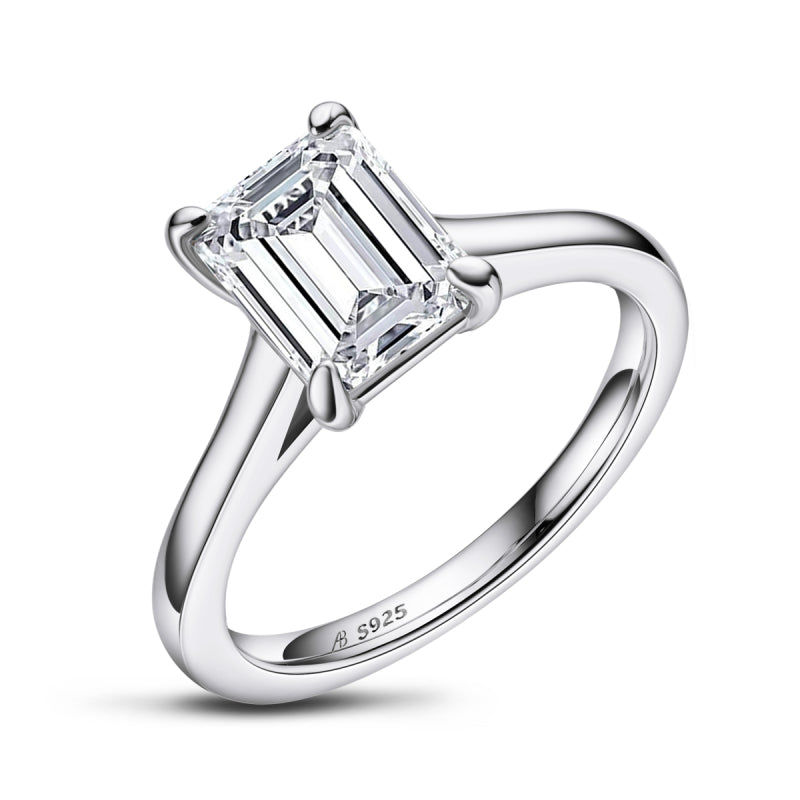 925 Sterling Silver Emerald Cut CZ Solitaire Ring