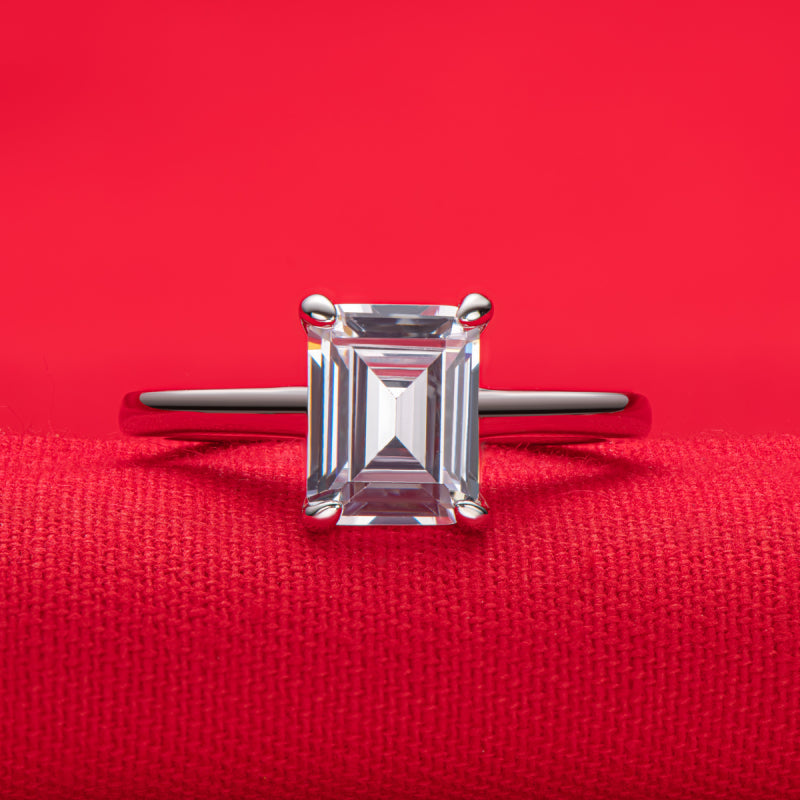 925 Sterling Silver Emerald Cut CZ Solitaire Ring