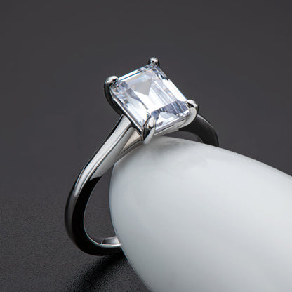 925 Sterling Silver Emerald Cut CZ Solitaire Ring