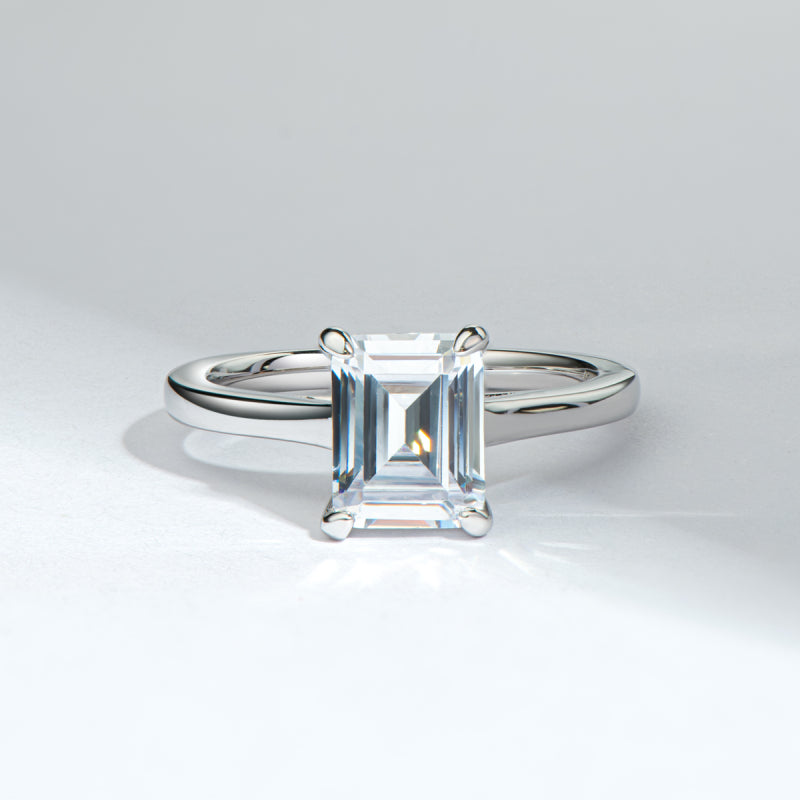 925 Sterling Silver Emerald Cut CZ Solitaire Ring