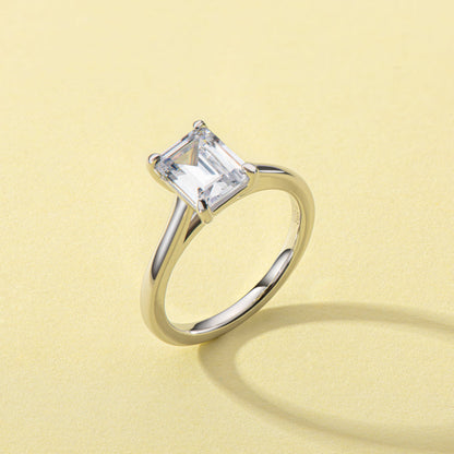 925 Sterling Silver Emerald Cut CZ Solitaire Ring