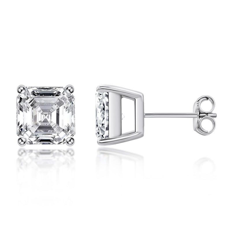 925 Sterling Silver  Asscher Cut Cubic Zirconia Stud Earrings