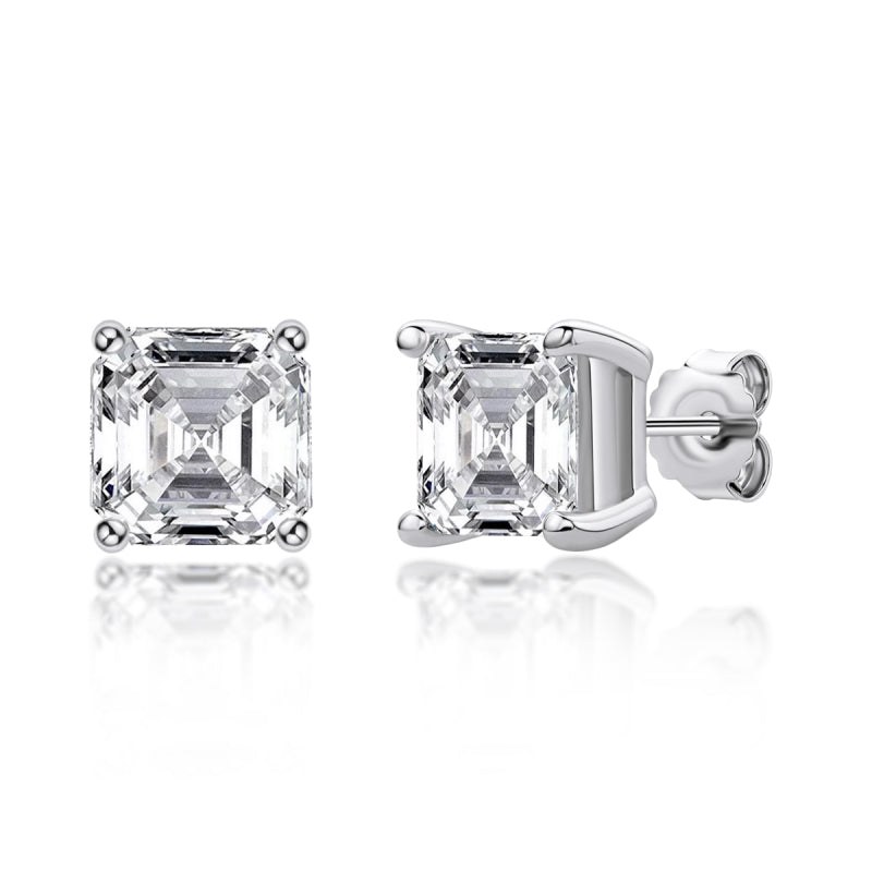 925 Sterling Silver  Asscher Cut Cubic Zirconia Stud Earrings