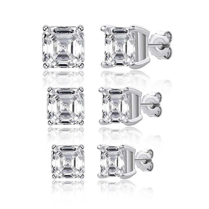 925 Sterling Silver  Asscher Cut Cubic Zirconia Stud Earrings