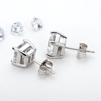 925 Sterling Silver  Asscher Cut Cubic Zirconia Stud Earrings