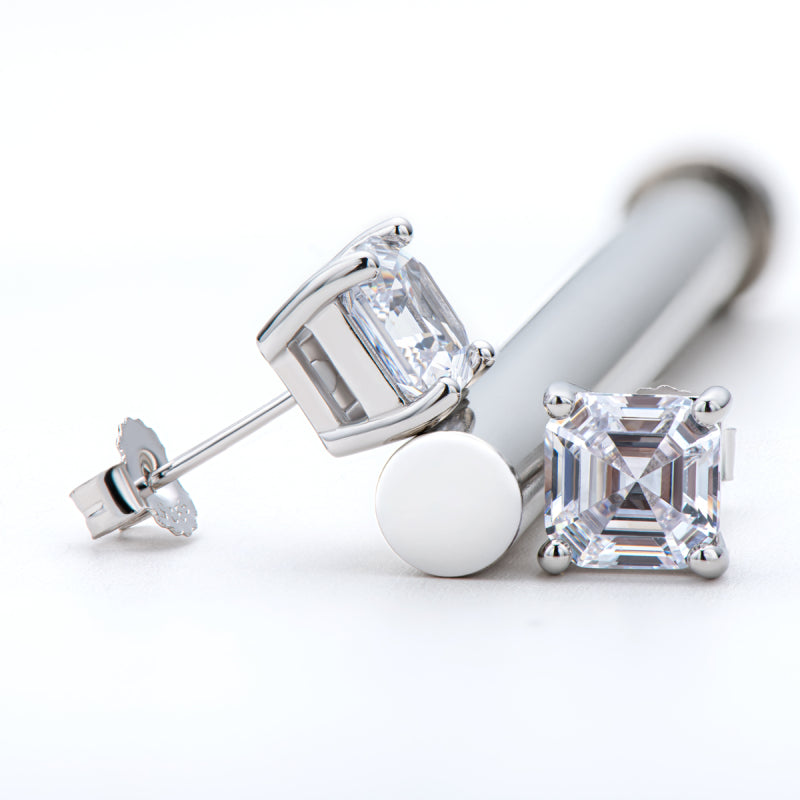 925 Sterling Silver  Asscher Cut Cubic Zirconia Stud Earrings