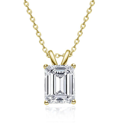 925 Sterling Silver Emerald Cut  Created CZ Pendant Necklace