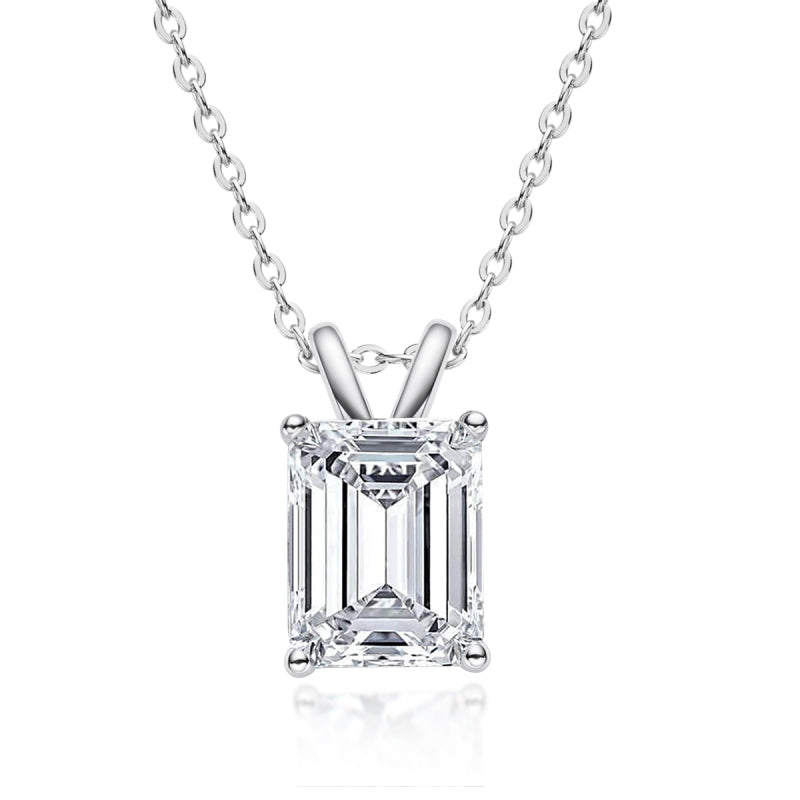 925 Sterling Silver Emerald Cut  Created CZ Pendant Necklace