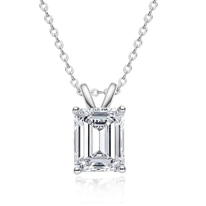 925 Sterling Silver Emerald Cut  Created CZ Pendant Necklace