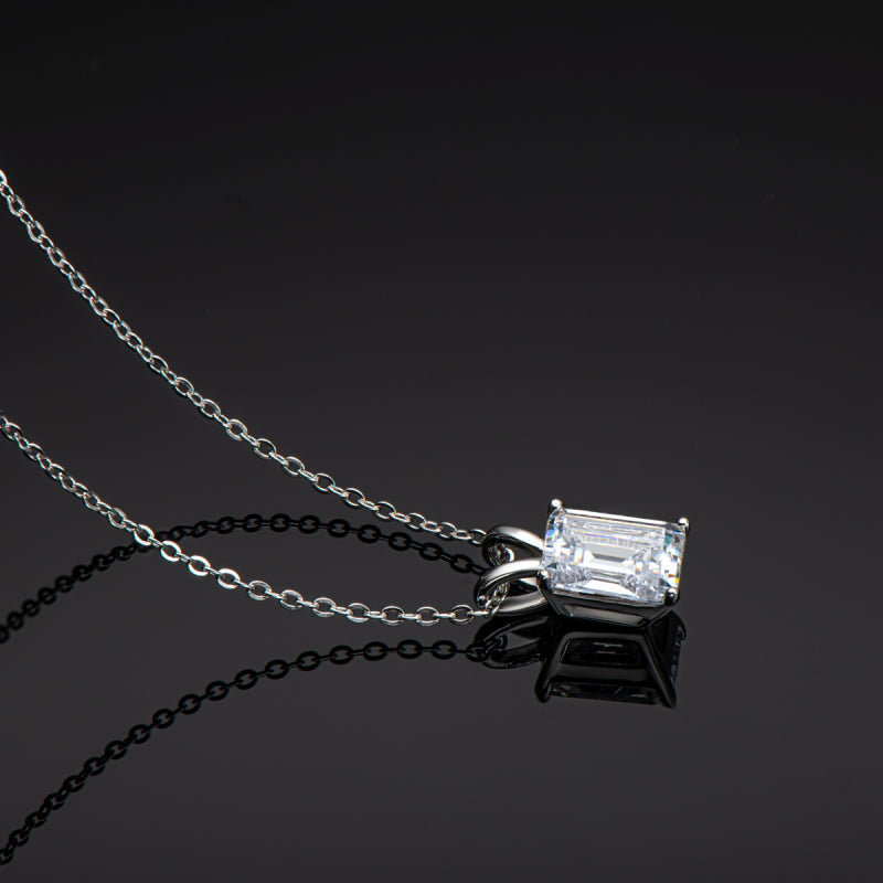 925 Sterling Silver Emerald Cut  Created CZ Pendant Necklace