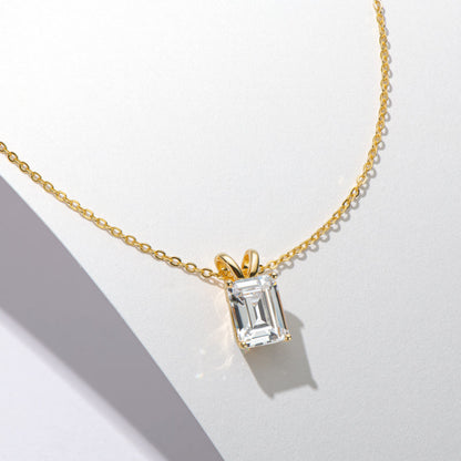 925 Sterling Silver Emerald Cut  Created CZ Pendant Necklace