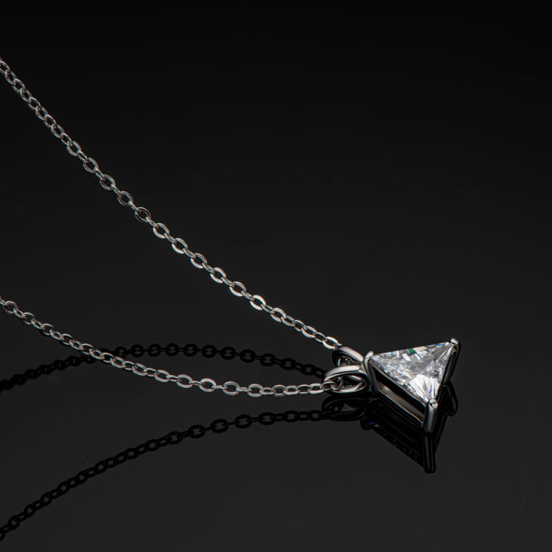 925 Sterling Silver Trillion Shaped 7x7mm Created CZ Pendant Necklace