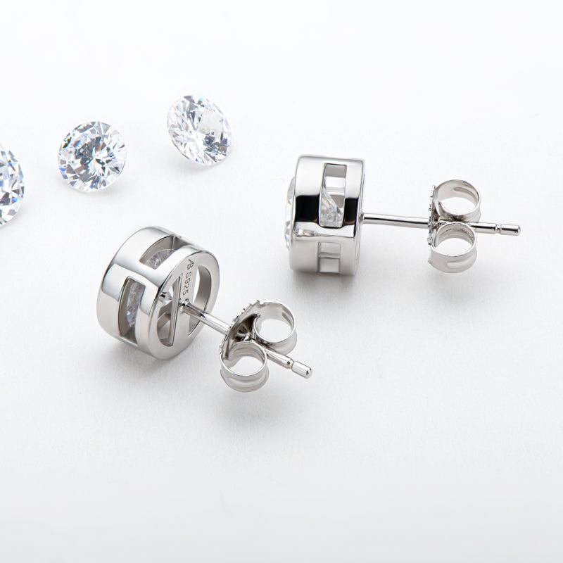 925 Sterling Silver Round Cut Cubic Zirconia Stud Earrings