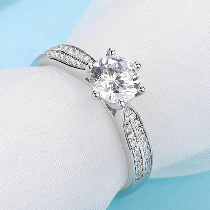 925 Sterling Silver Classic Six Prong Round Cut CZ Pave Ring