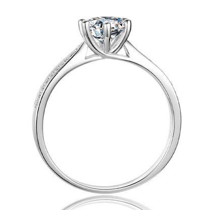 925 Sterling Silver Classic Six Prong Round Cut CZ Pave Ring