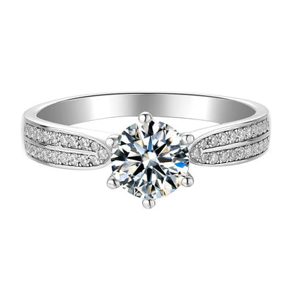 925 Sterling Silver Classic Six Prong Round Cut CZ Pave Ring