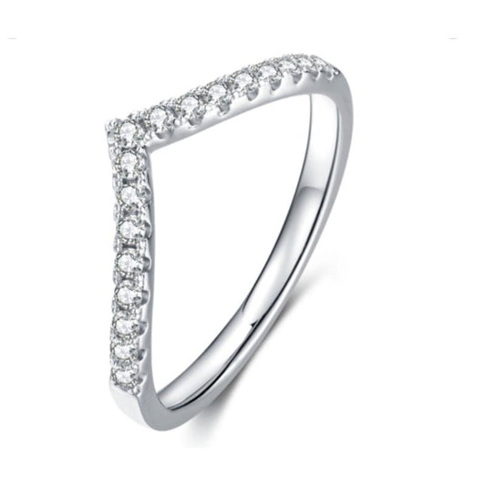 925 Sterling Silver V-Shape Round Cut CZ Wedding Band