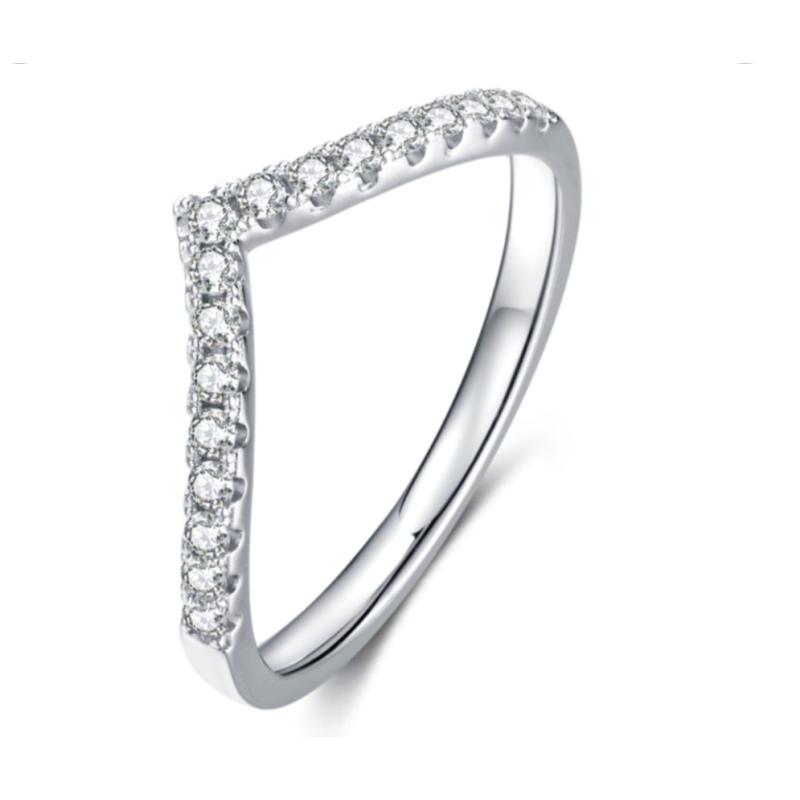 925 Sterling Silver V-Shape Round Cut CZ Band