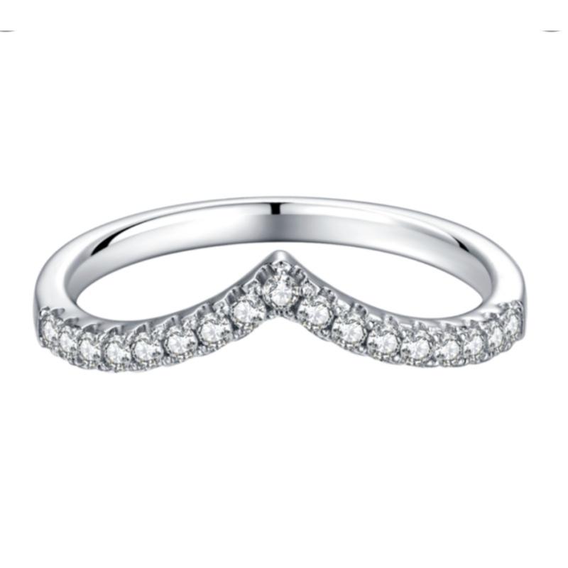 925 Sterling Silver V-Shape Round Cut CZ Wedding Band