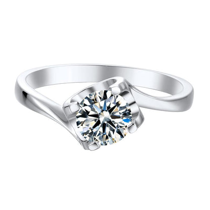 925 Sterling Silver Solitaire Round Cut Cz Twist Ring