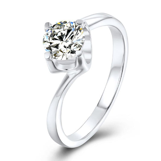 925 Sterling Silver Solitaire Round Cut Cz Twist Ring