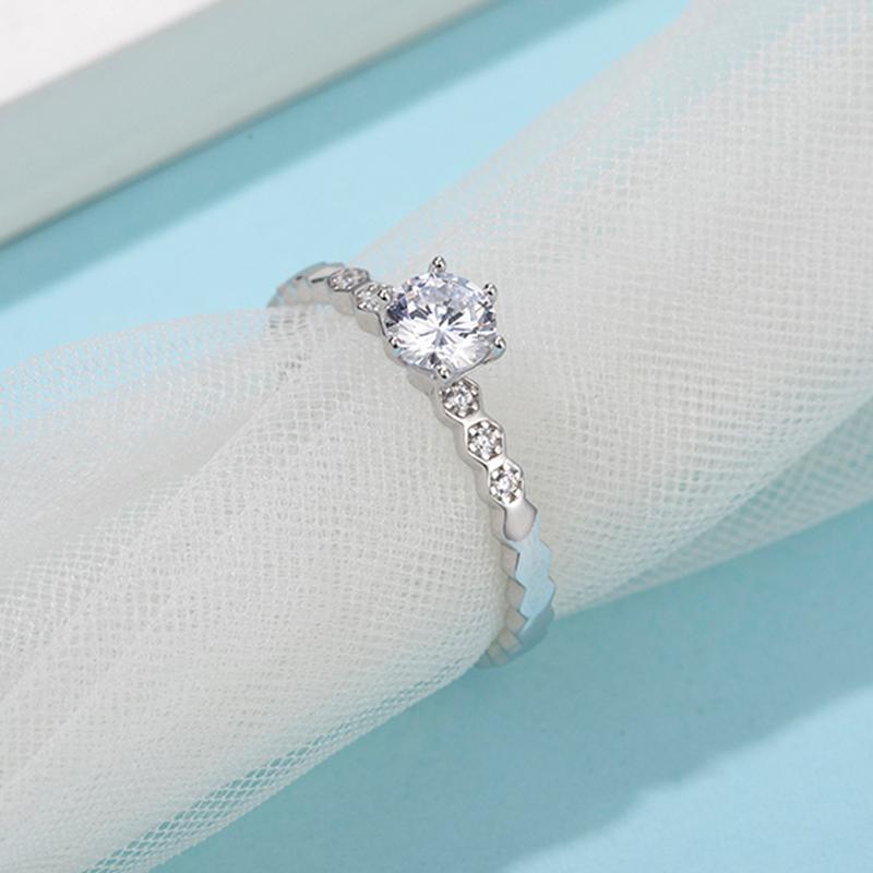 925 Sterling Silver Round Cut CZ Semi Pave Ring