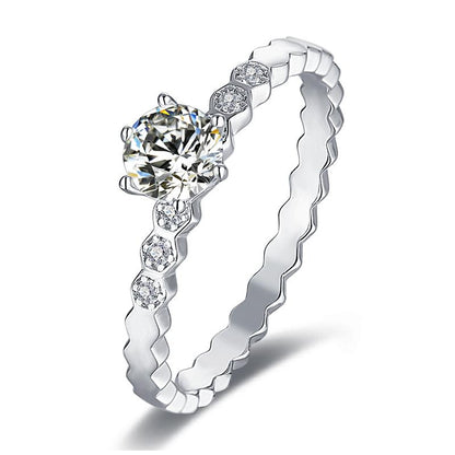 925 Sterling Silver Round Cut CZ Semi Pave Ring