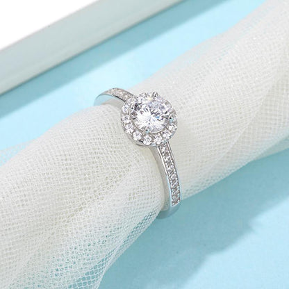 925 Sterling Silver Classic Round Cut CZ Halo Ring