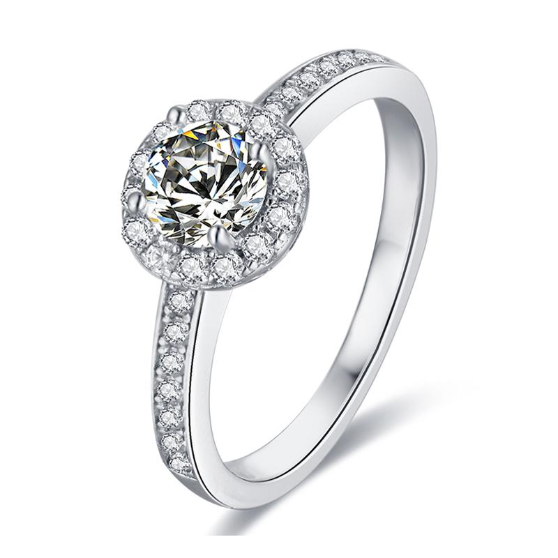 925 Sterling Silver Classic Round Cut CZ Halo Ring