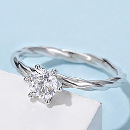 925 Sterling Silver Classic Round Cut CZ Twisted Ring