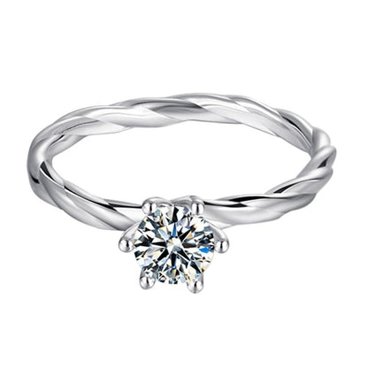 925 Sterling Silver Classic Round Cut Twisted Shank CZ Ring