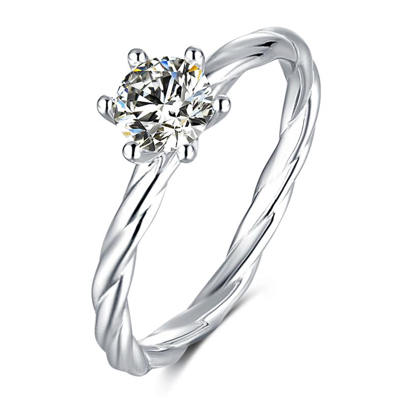 925 Sterling Silver Classic Round Cut CZ Twisted Ring