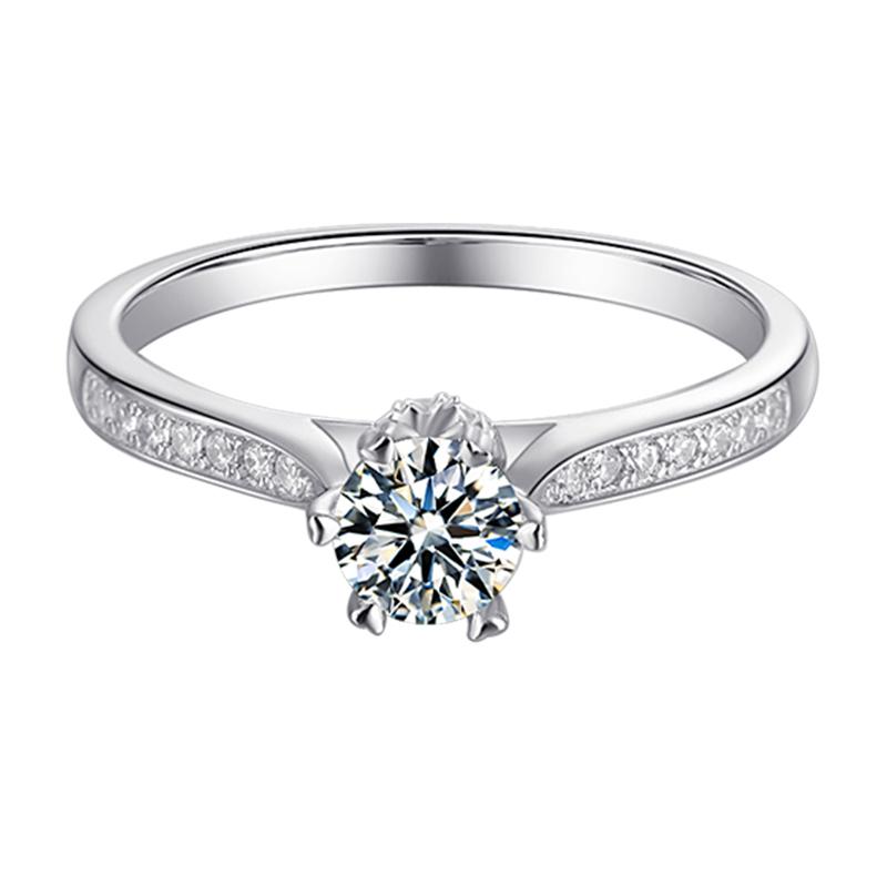 925 Sterling Silver Classic Round Cut CZ Six Prong Pave Ring