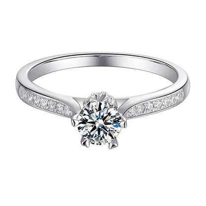 925 Sterling Silver Classic Round Cut CZ Six Prong Pave Ring