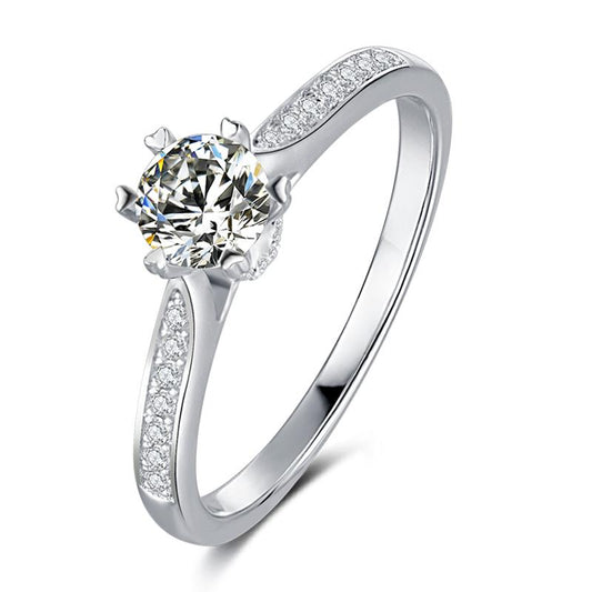 925 Sterling Silver Classic Round Cut CZ Six Prong Pave Ring