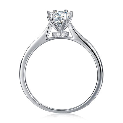 925 Sterling Silver Classic Round Cut CZ Six Prong Ring