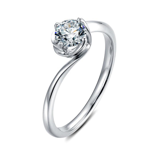 925 Sterling Silver Classic Round Cut CZ Swirl Solitaire Ring