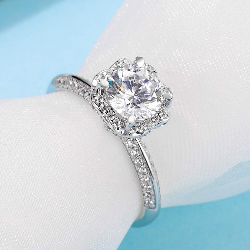 925 Sterling Silver Two Tone Round Cut CZ Pave Ring