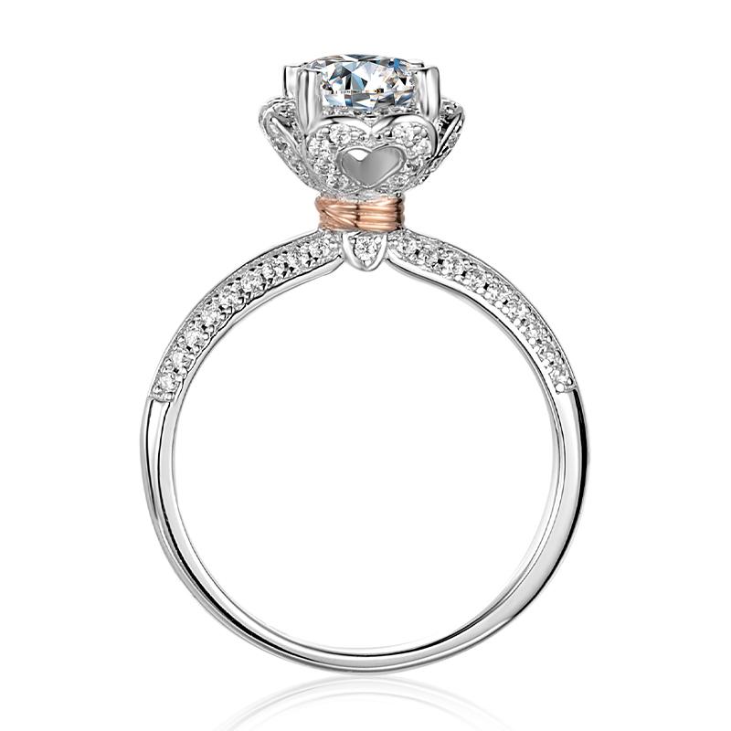 925 Sterling Silver Two Tone Round Cut CZ Pave Ring