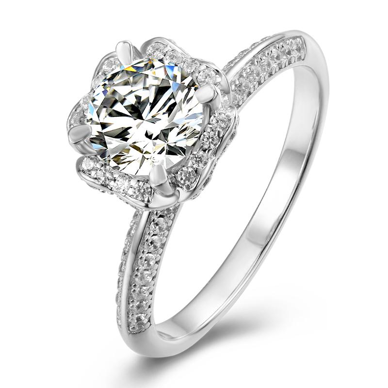 925 Sterling Silver Two Tone Round Cut CZ Pave Ring