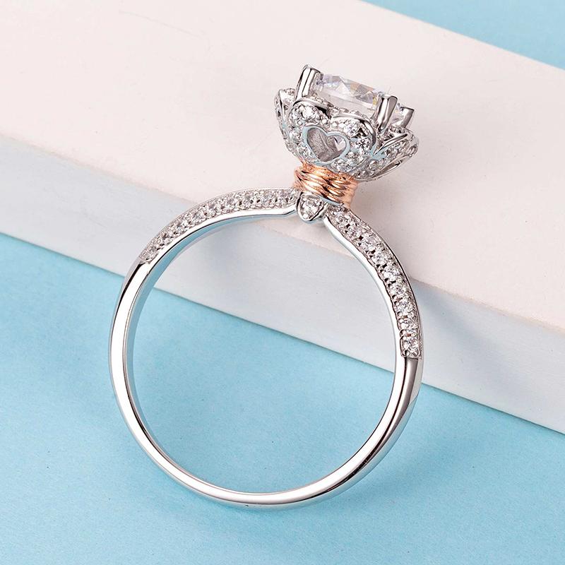 925 Sterling Silver Two Tone Round Cut CZ Pave Ring