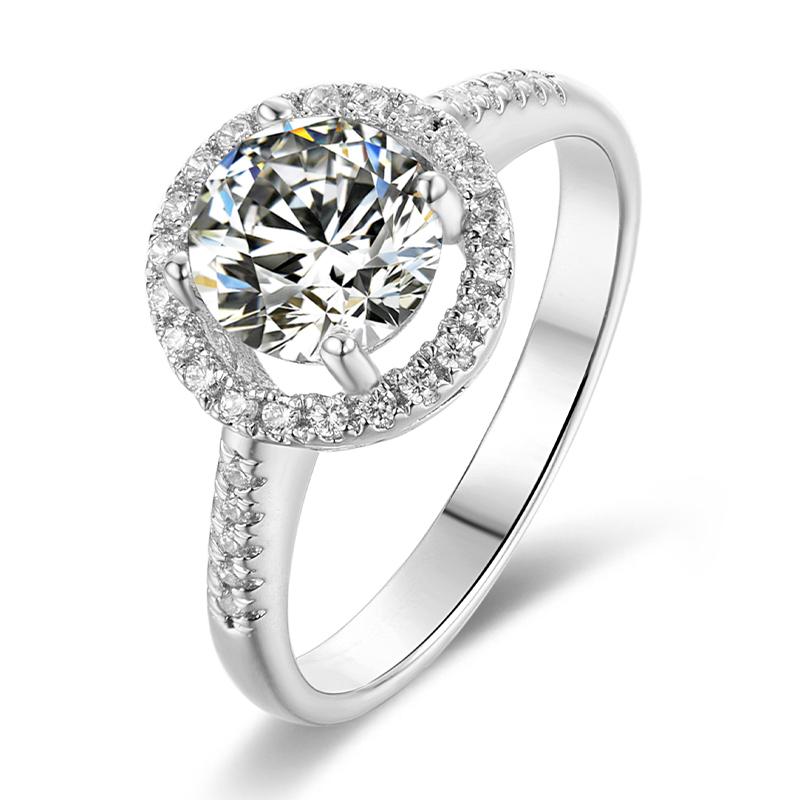 925 Sterling Silver  Classic Round Cut CZ Halo Ring