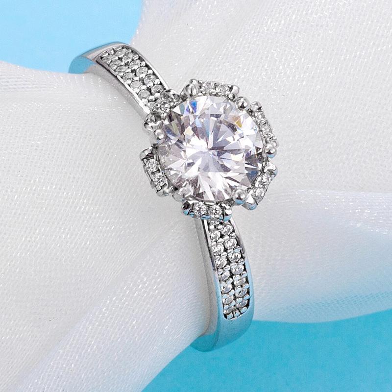 925 Silver Sterling Classic Round Cut CZ Pave Ring