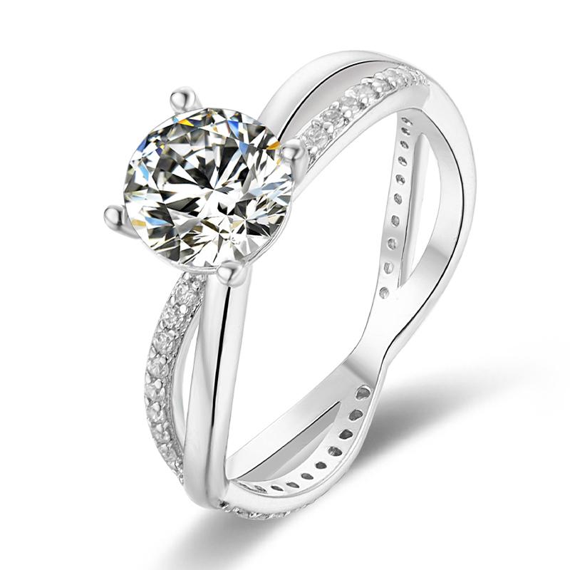 925 Sterling Silver Classic Round Cut CZ Diamond Twist Shank Ring