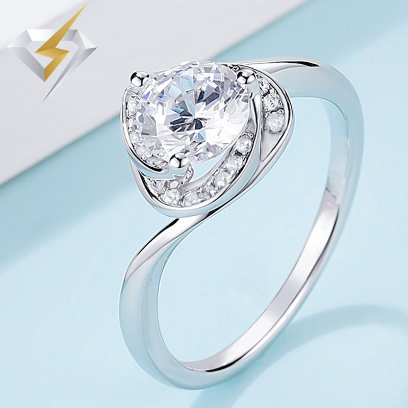 925 Sterling Silver Round CZ Diamond One Carat Heart Flower Ring for Women