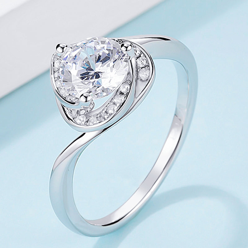 925 Sterling Silver Round CZ Diamond One Carat Heart Flower Ring for Women