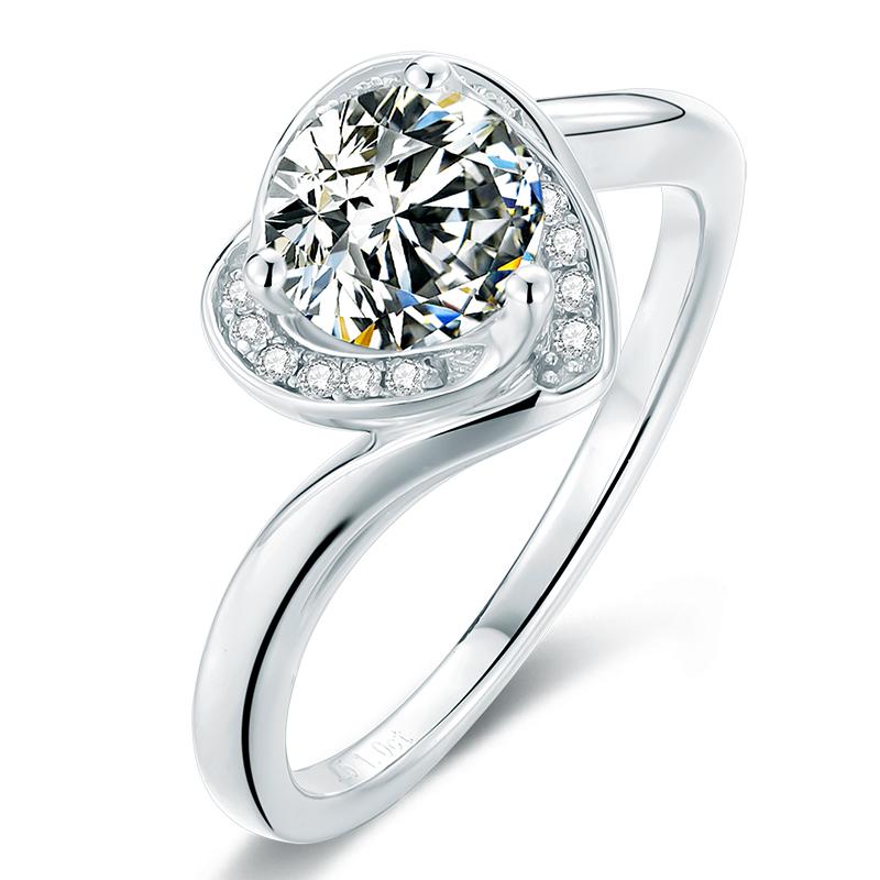 925 Sterling Silver Classic Round Cut Multi Stone CZ Heart-shaped Ring