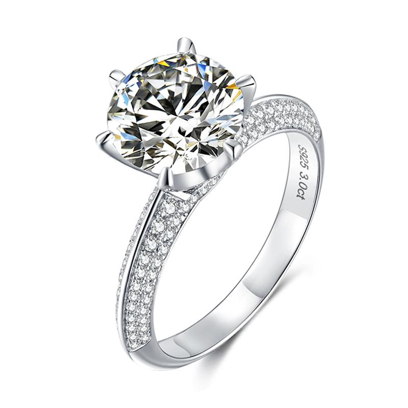 925 Silver Sterling Classic Round Cut CZ Pave Ring